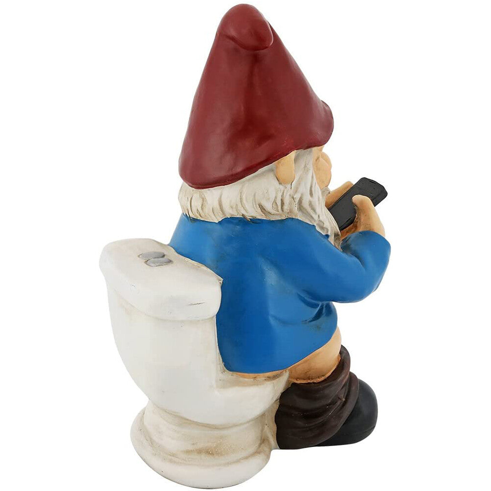 3D Dwarf Toilet Play Phone Statue Garden Gnome Resin Doll Figurines Crafts USA