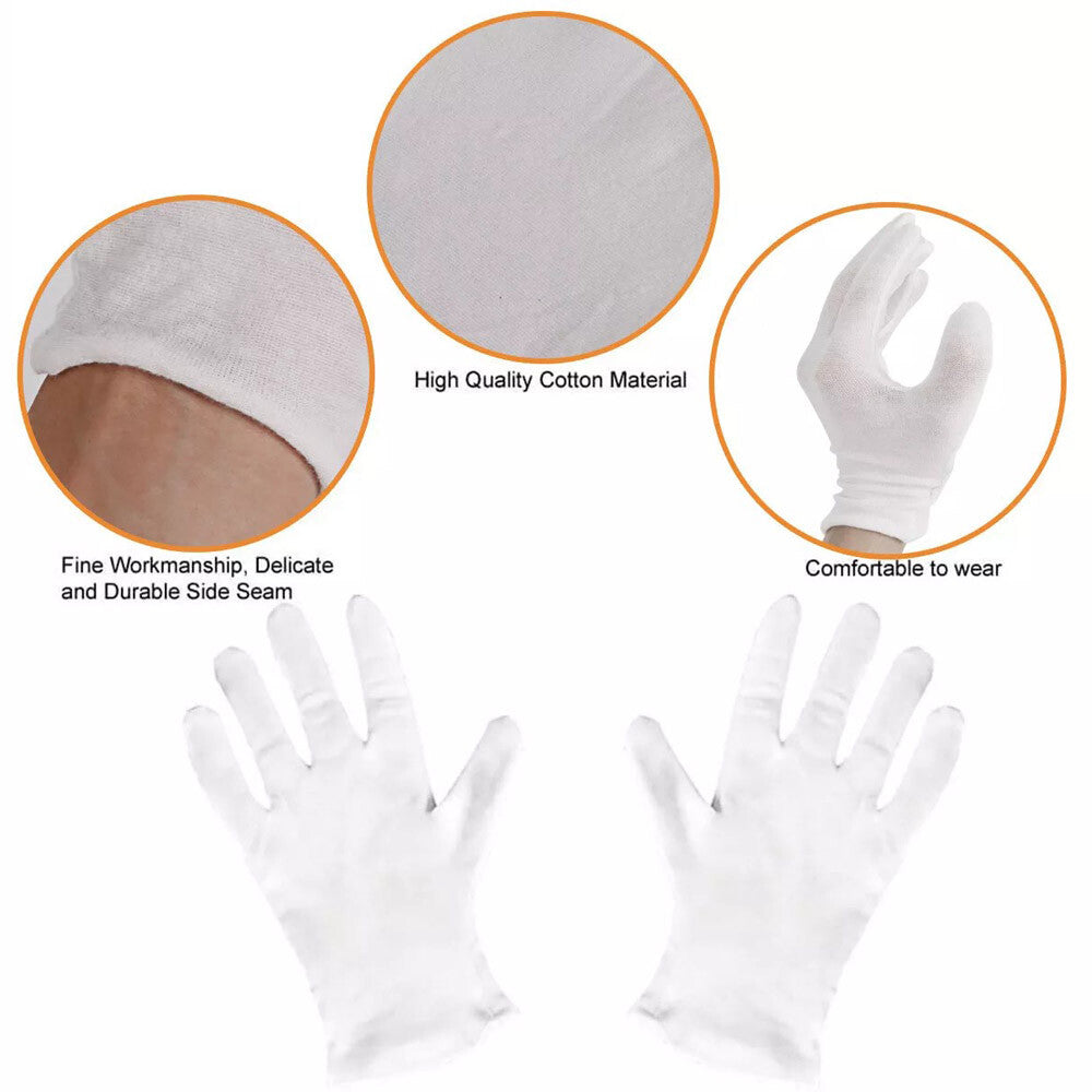 12 Pairs (24 PCS) White Soft Cotton Work Gloves Jewelry Coin Silver Inspection