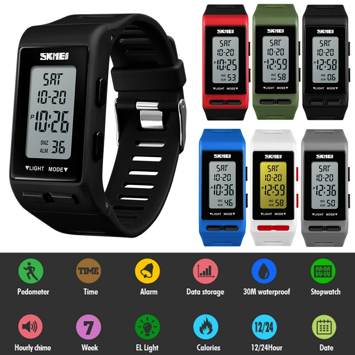Digital Watch Men'S Women'S Sport Band Wrist LED Waterproof Chronograph Repeater