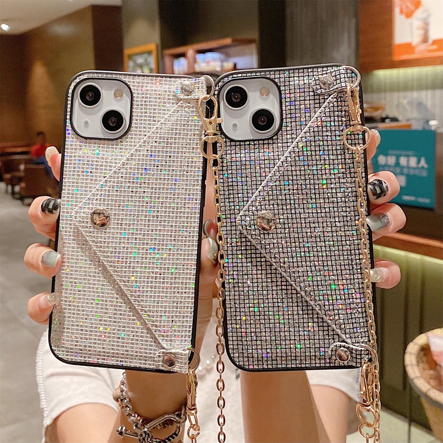Bling Glitter Card Pocket Case Cover for Iphone 13 12 11 XS Max XR X & Strap US