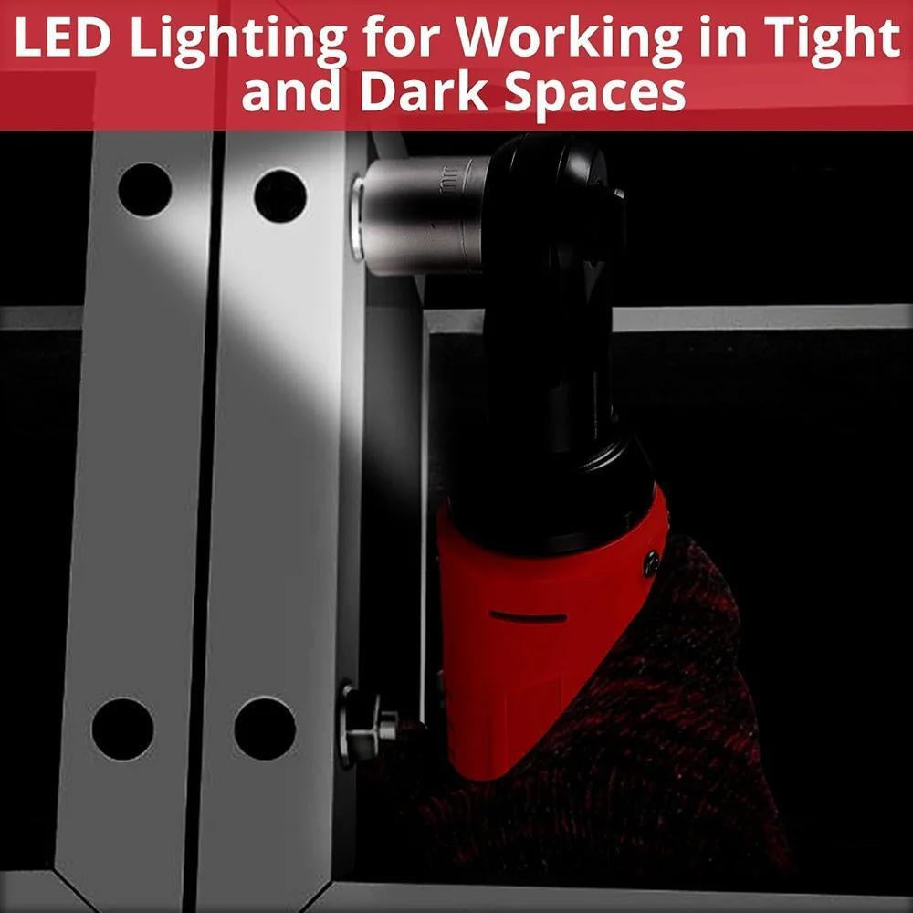 Electric Cordless Ratchet 3/8" Right Angle Wrench Impact Power Tool + 2 Battery