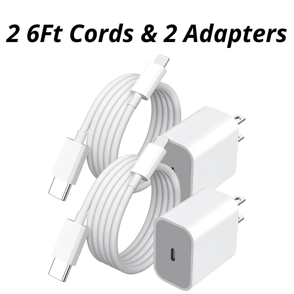 2PCS 20W USB-C Power Adapter Block PD Fast Charger Cable for Iphone 14 13 12 11