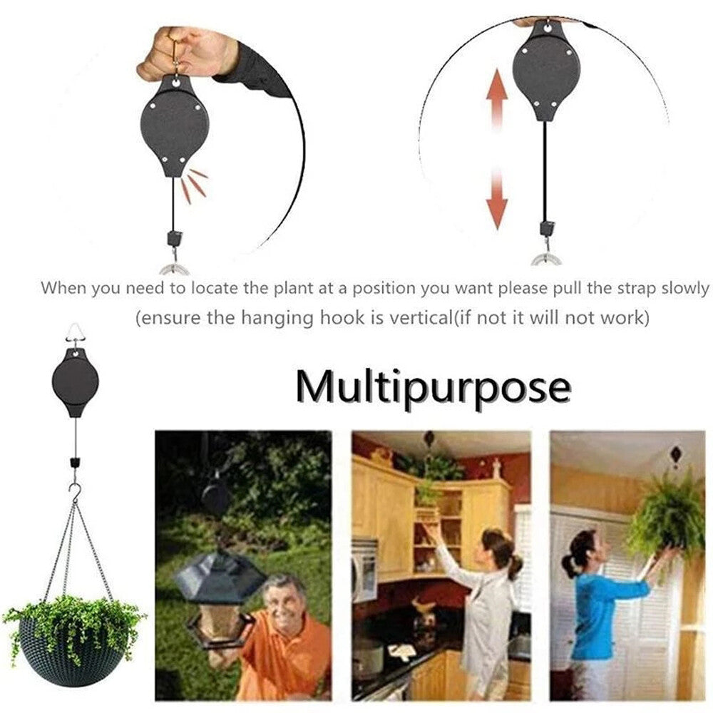 1/2/4 PCS Retractable Pulley Hook Hanging Pull down Hanger Garden Flower Plant