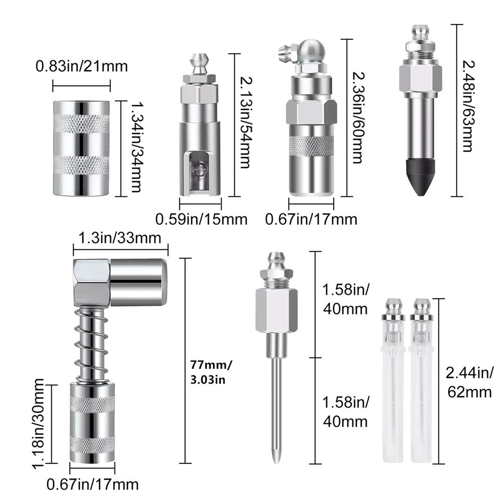8PCS Set Grease Gun Injector Needle Dispenser Nozzle 90 Degree Coupler Adapter