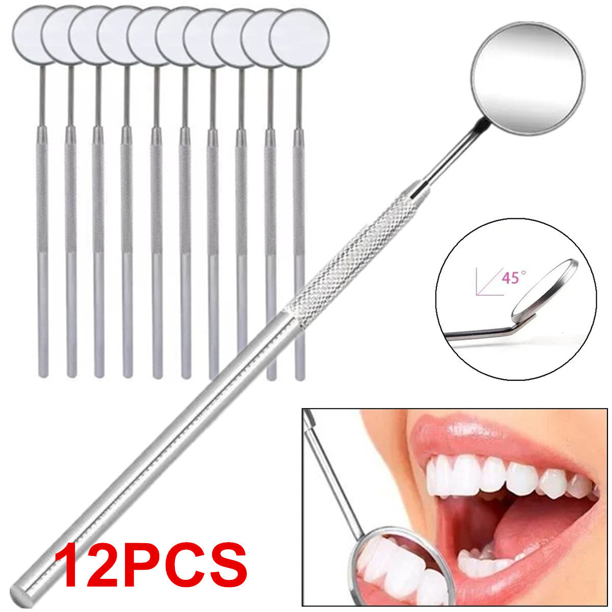12 PCS Dental Mouth Mirror #5 W/Handle Stainless German Grade Dental Instruments