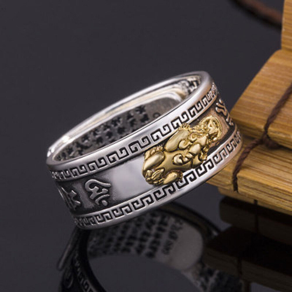 Feng Shui Pixiu Adjustable Ring Buddhist Mantra Attract Wealth Lucky Ring Charm