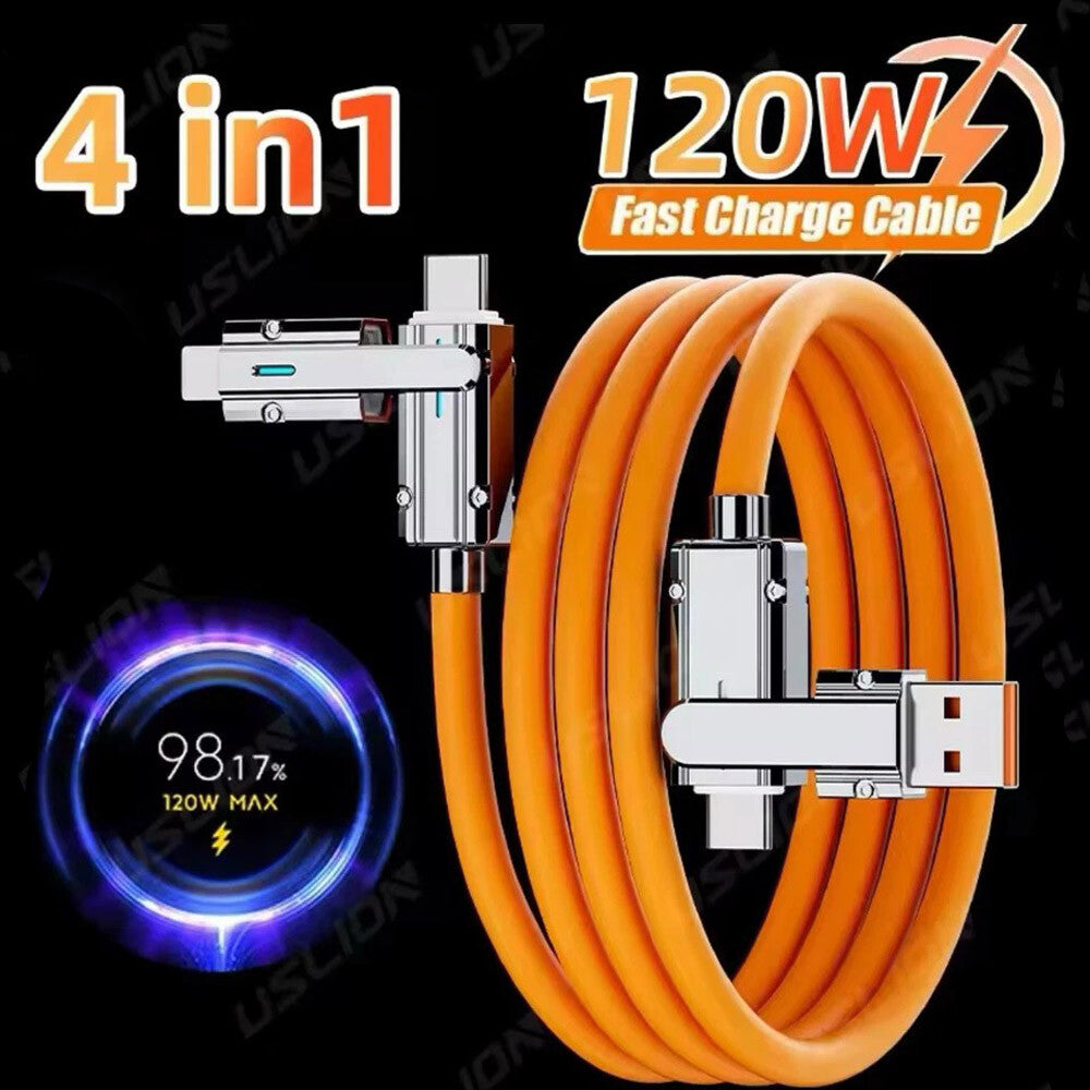 4-In-1 120W Super Fast Charging Cable Charger Data Cord Usb-C for Iphone Android
