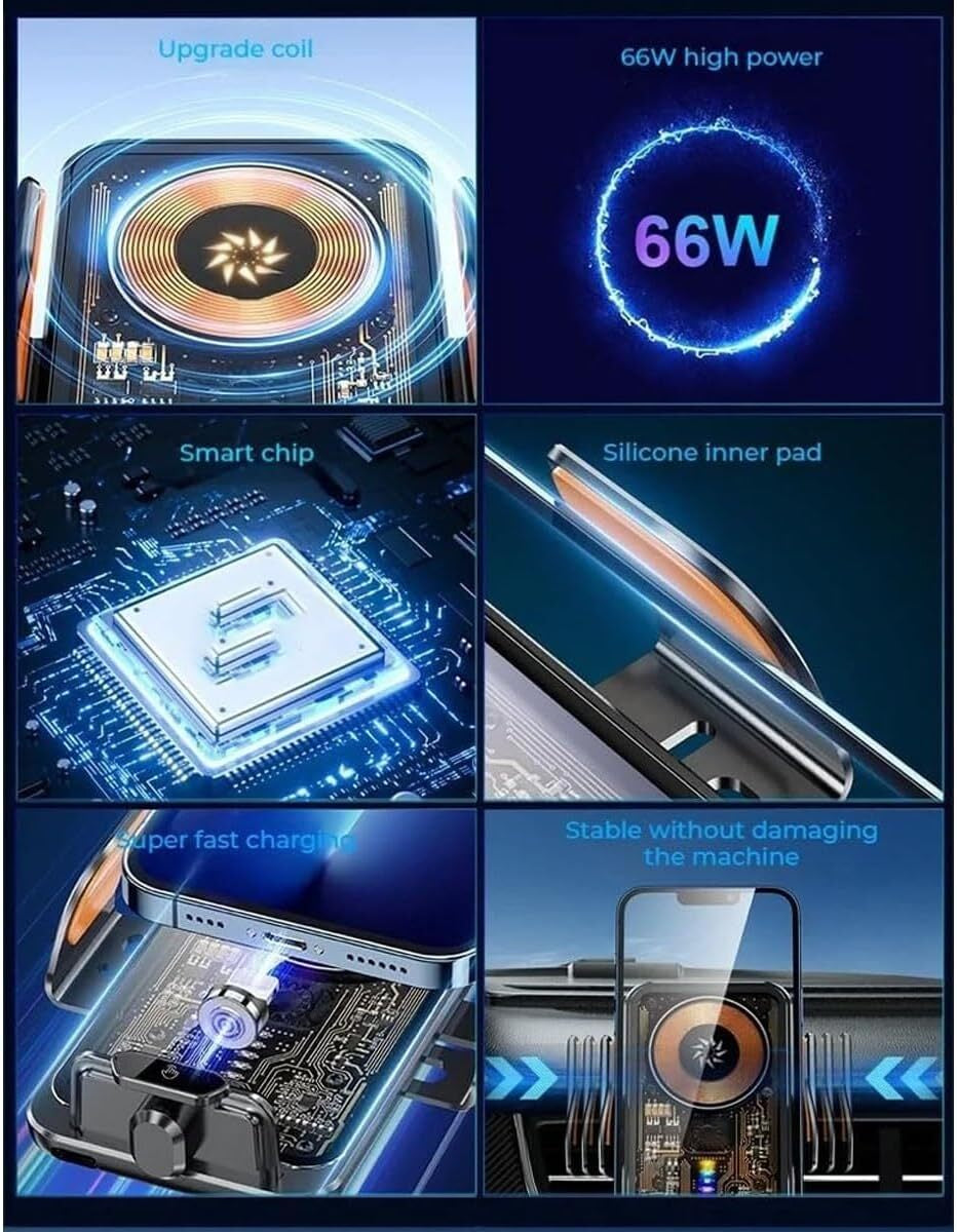 66W Fast Wireless Car Charger Automatic Clamping Mount Air Vent Phone Holder US