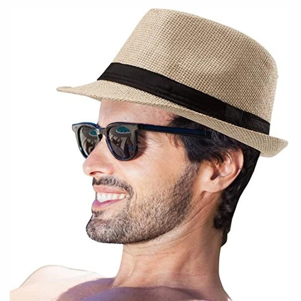 Unisex Straw Panama Hat Summer Beach Sun Short Brim Fedora Trilby Cuban Cap US