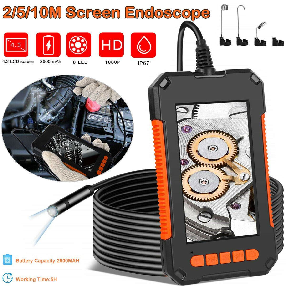 Industrial Endoscope Camera 1080P HD 4.3'' Screen Borescope Inspection Camera US
