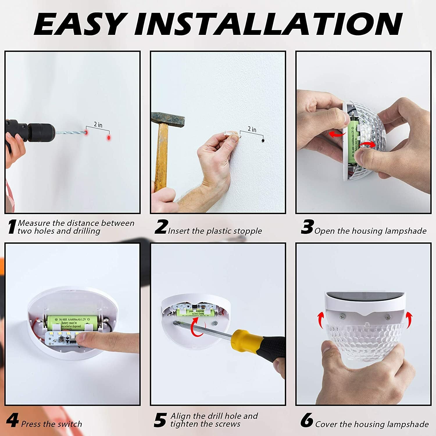 2PCS Solar Fence Lights Outdoor Garden Waterproof Wall Mount Decorative Lights