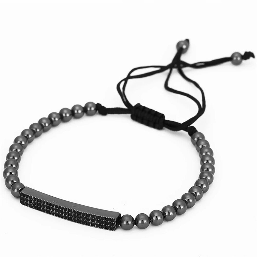 3PCS Black Beads Stainless Steel Bracelet Bangle Jewelry Gift for Men Fashion US
