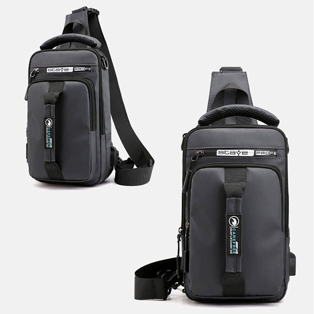 Anti-Theft Men'S Sling Crossbody Bag Chest Shoulder Messenger Backpack USB Port