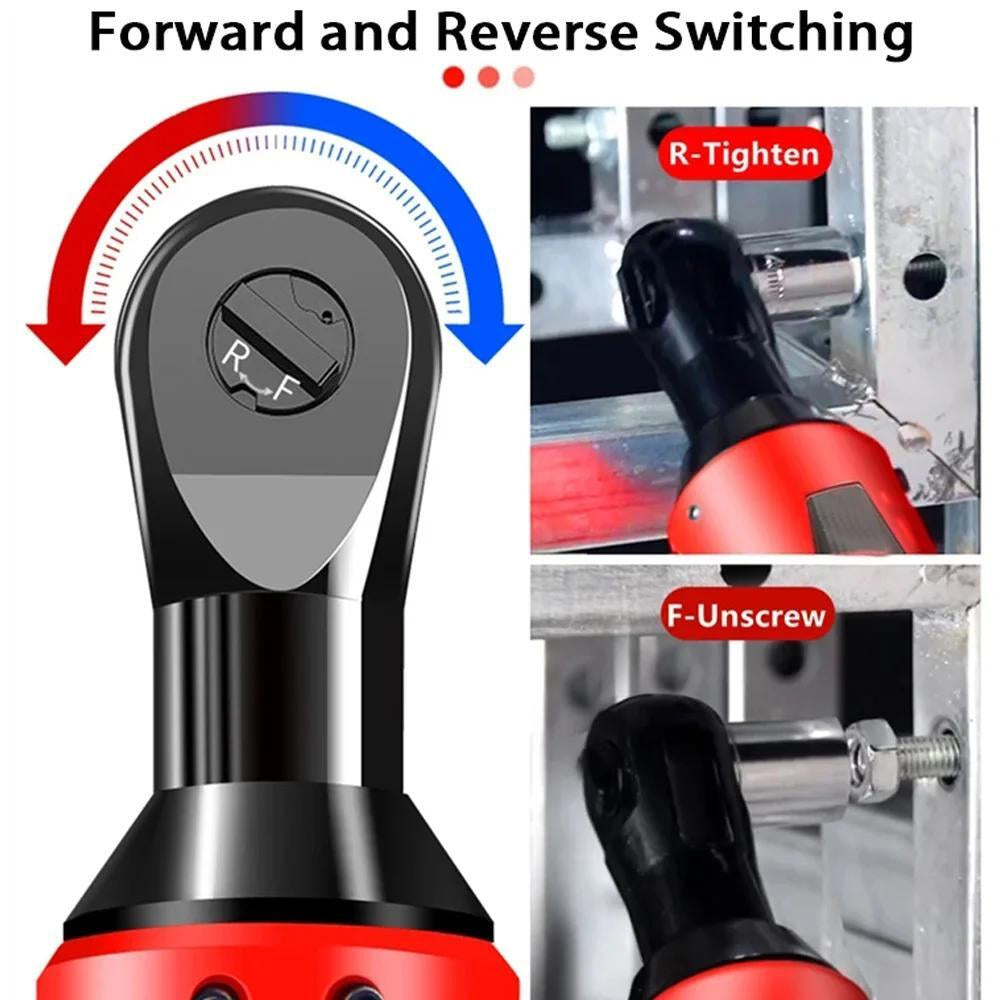 Electric Cordless Ratchet 3/8" Right Angle Wrench Impact Power Tool + 2 Battery