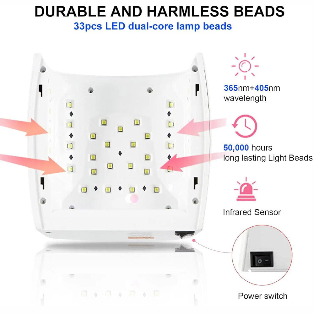 White 48W Cordless Wireless Rechargeable LED/UV Nail Lamp Gel Polish Nail Dryer