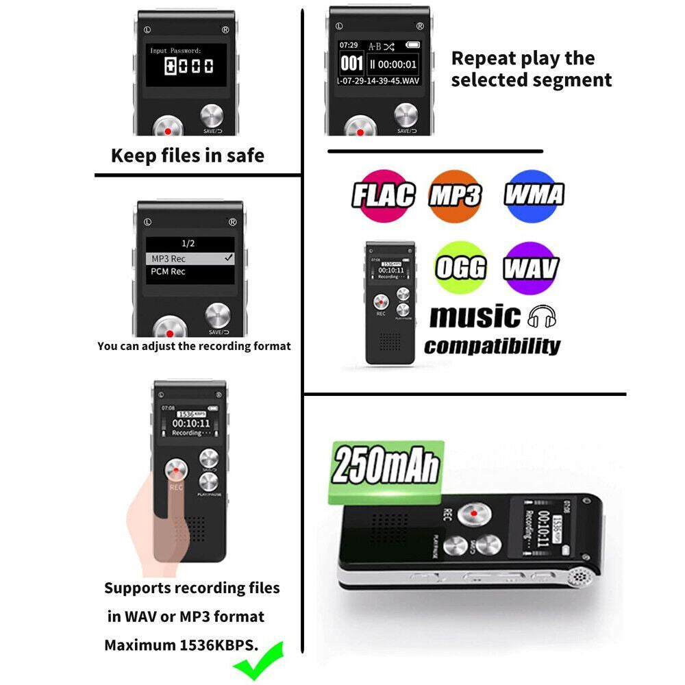 Lecture Digital Voice Recorder Dictaphone Audio MP3 Sound Mini Spy Recorder Mic