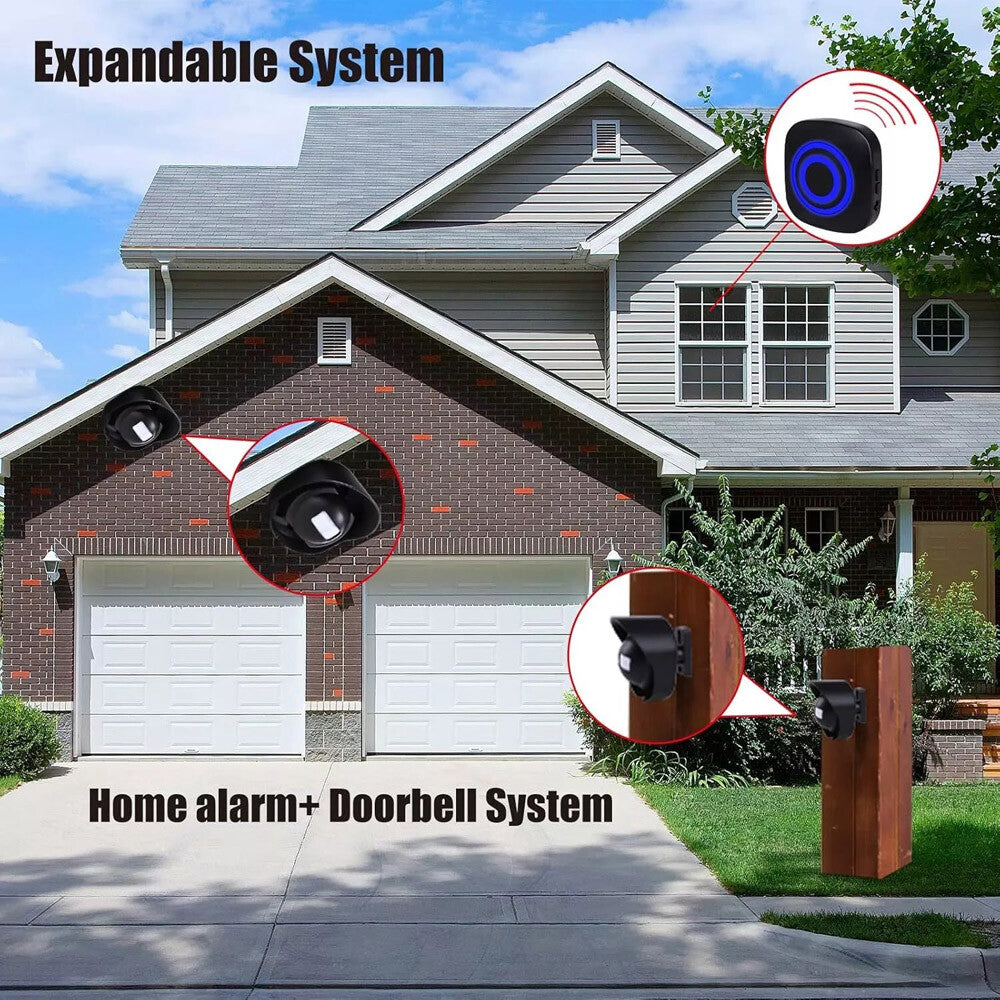 H2C8 Waterproof 656Ft Wireless Driveway Alarm Motion Sensor Alarm Indoor Outdoor