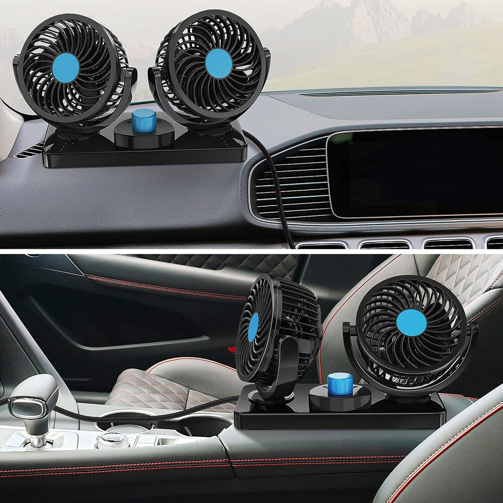 12V Dual Head Car Fan Portable Vehicle Truck 360° Rotatable Auto Cooling Cooler