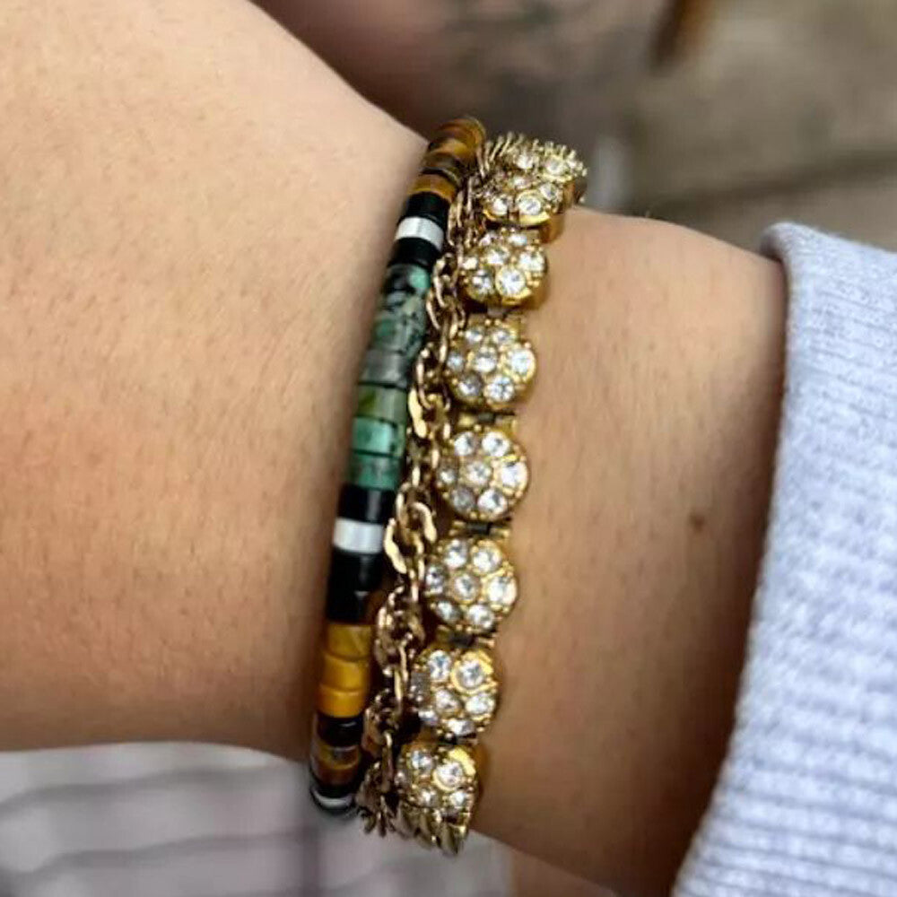 African Turquoise & Tiger Eye Beads Gemstone Healing Dainty Women Men Bracelet