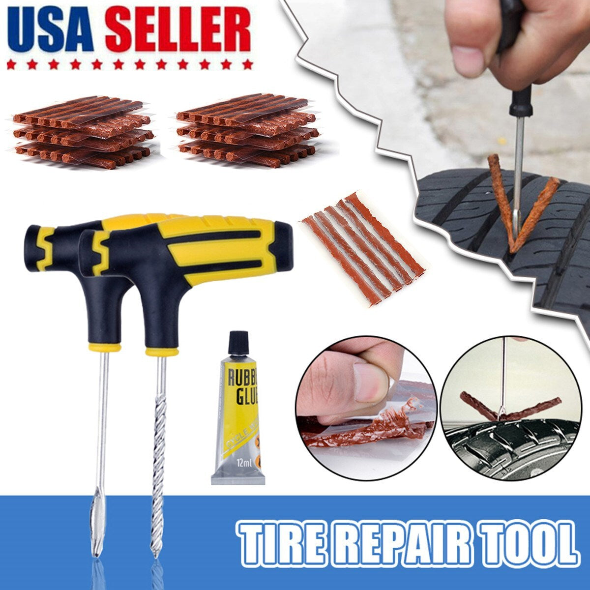 Tire Repair Kit 68PCS DIY Flat Tire Repair Car Truck Motorcycle Home Plug Patch