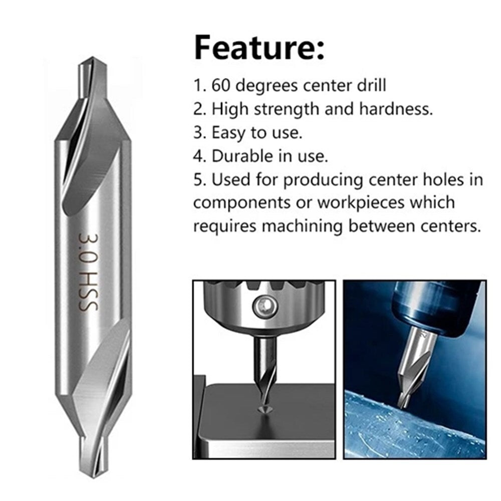 2X Center Drill 60° A-Type High Speed Steel Center Spotting Punch 3.0X7.7X55Mm