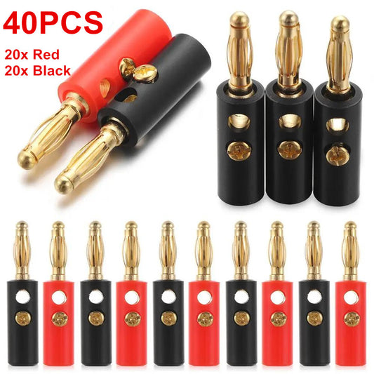40PCS 4Mm Gold Plated Banana Plugs Audio Jack Speaker Wire Cable Screw Connector
