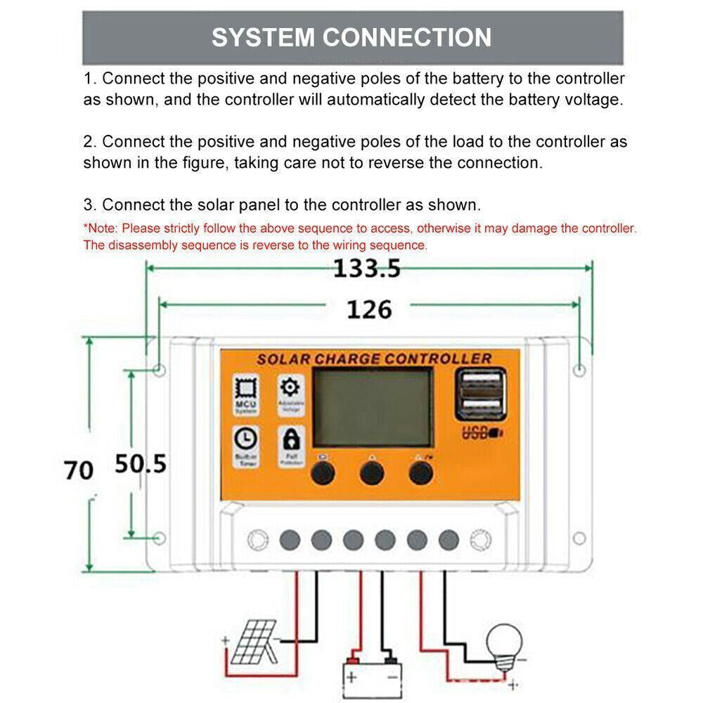 100A MPPT Solar Panel Regulator Charge Controller Auto Focus Tracking 12/24V US