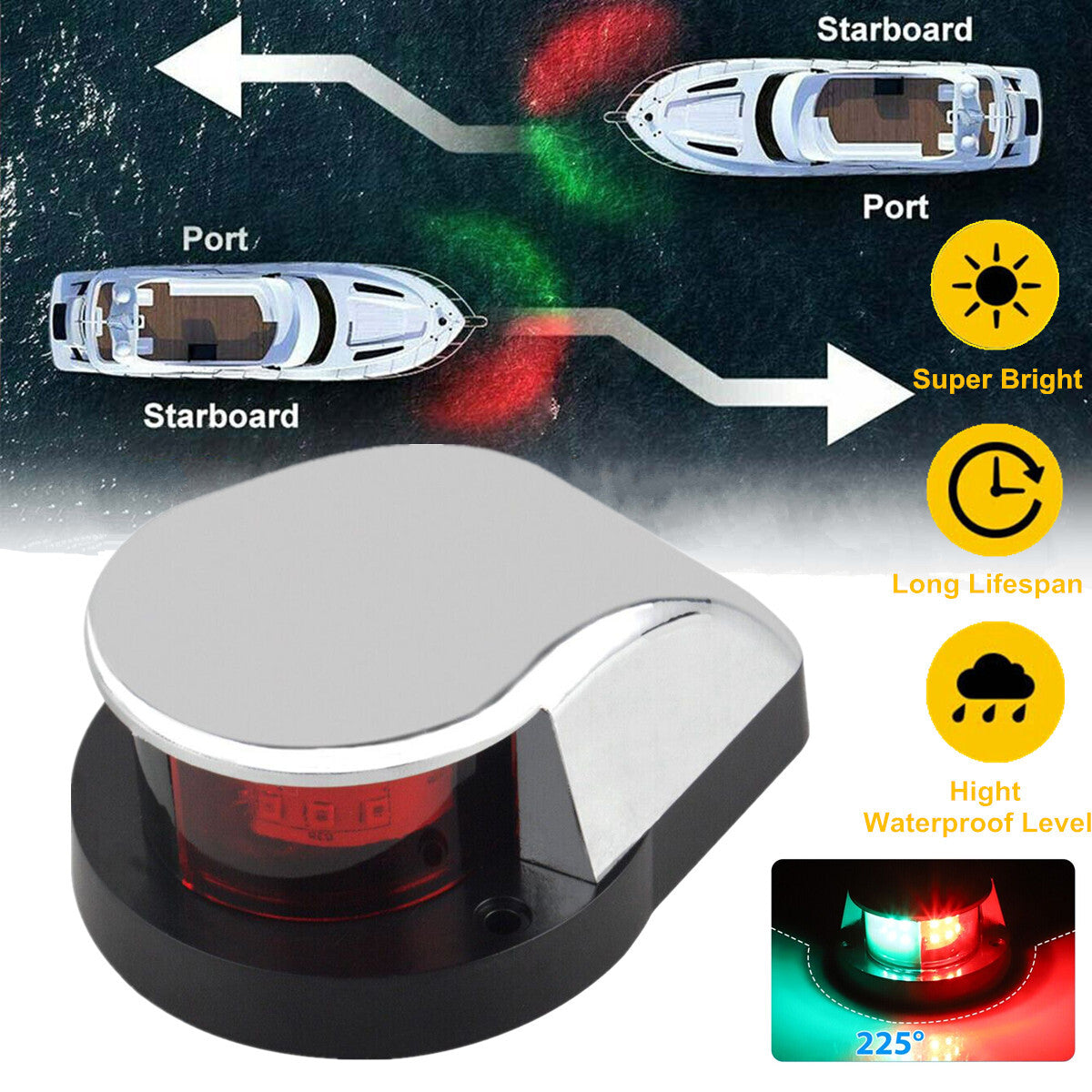 Boat Navigation Lights Red and Green LED Marine Navigation Light Boat Bow Light