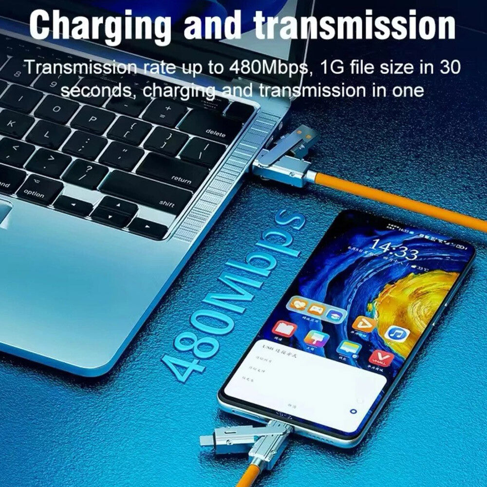 4-In-1 120W Super Fast Charging Cable Charger Data Cord Usb-C for Iphone Android