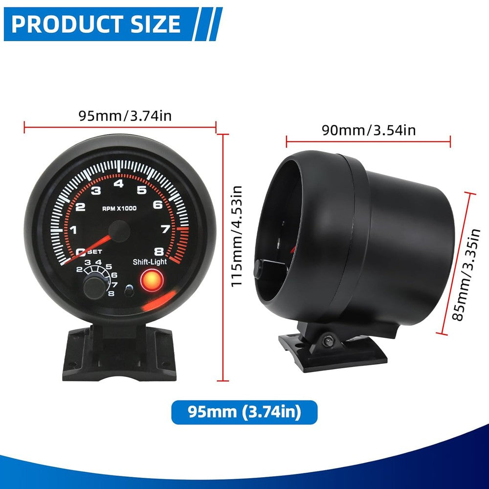 12V 3.75" Universal Car Tachometer Gauge Meter with LED Shift Light 0-8000RPM