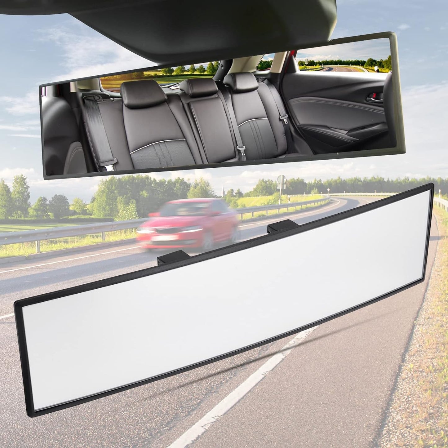 QUADRA™ Rear View Mirror, Universal 11.81 Inch Panoramic Convex Interior Clip-on Wide Angle Mirror to Reduce Blind Spot Effectively for Car SUV Trucks -Clear