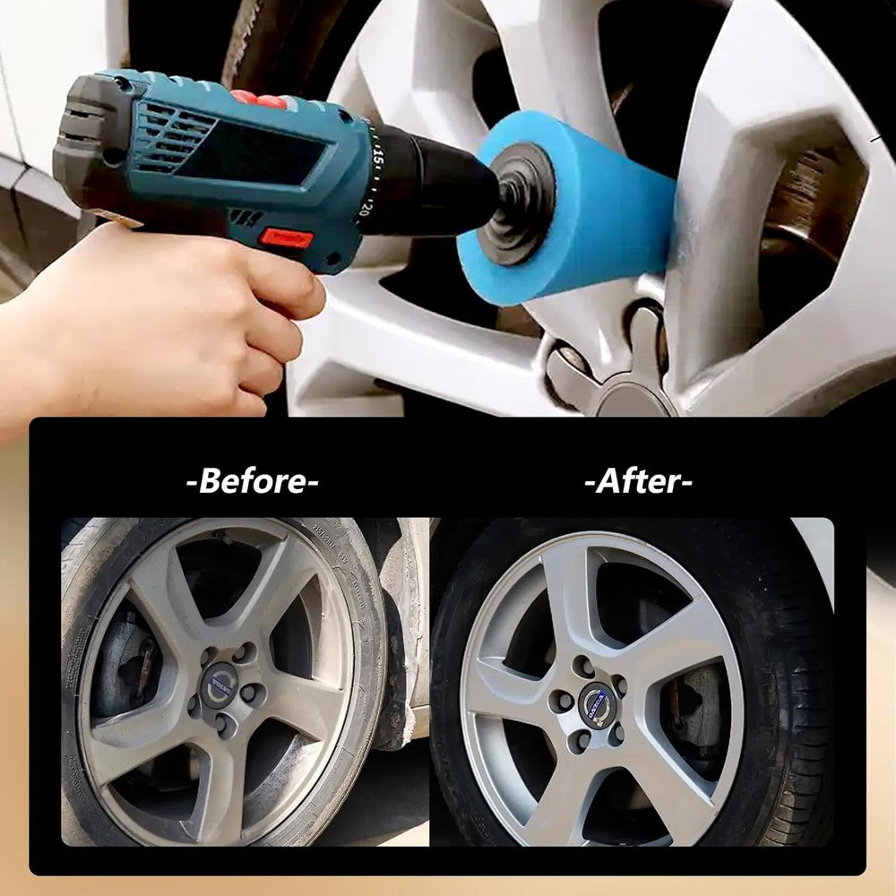 4" Foam Drill Polishing Cone Ball Pads Kit Car Hub Waxing Buffing Wheel Polisher