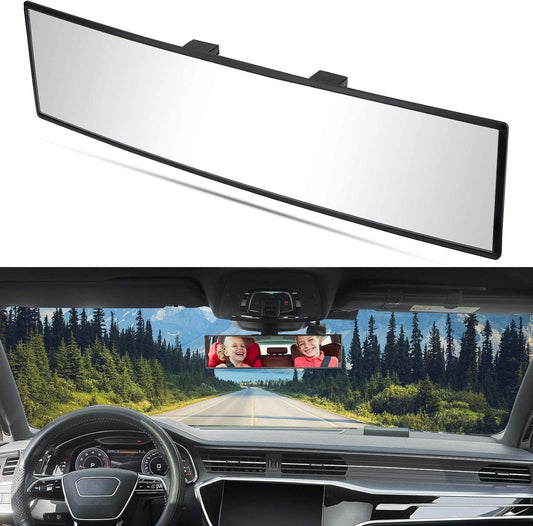 QUADRA™ Rear View Mirror, Universal 11.81 Inch Panoramic Convex Interior Clip-on Wide Angle Mirror to Reduce Blind Spot Effectively for Car SUV Trucks -Clear