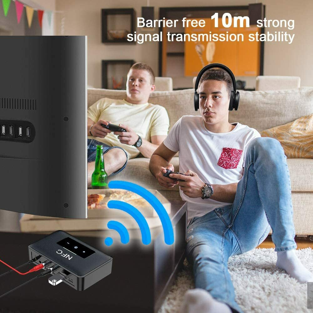 Bluetooth 5.0 Receiver Transmitter Wireless 3.5Mm AUX NFC to 2 RCA Audio Adapter