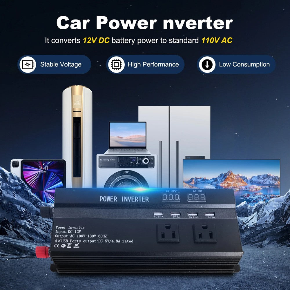 6000W Solar Converter Car Power Inverter DC 12V to AC 110V LCD Sine Wave Home RV