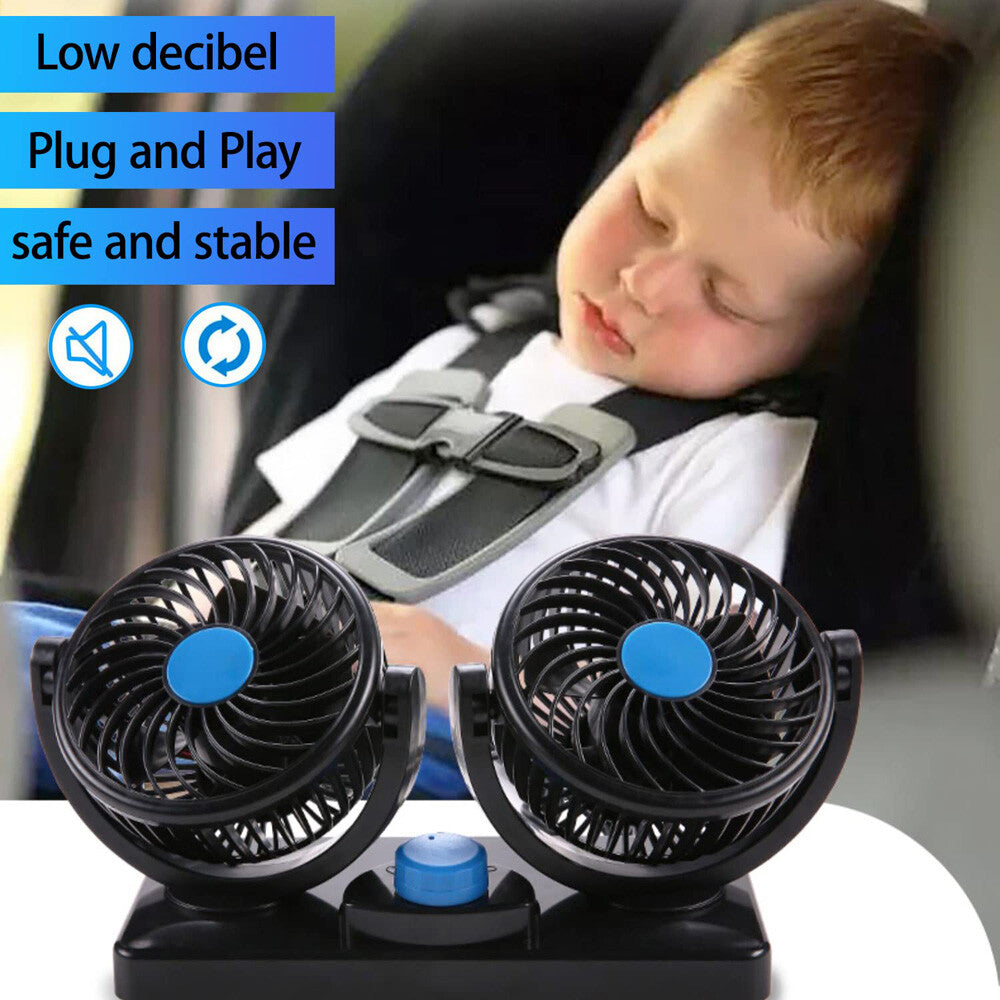 12V Dual Head Car Fan Portable Vehicle Truck 360° Rotatable Auto Cooling Cooler