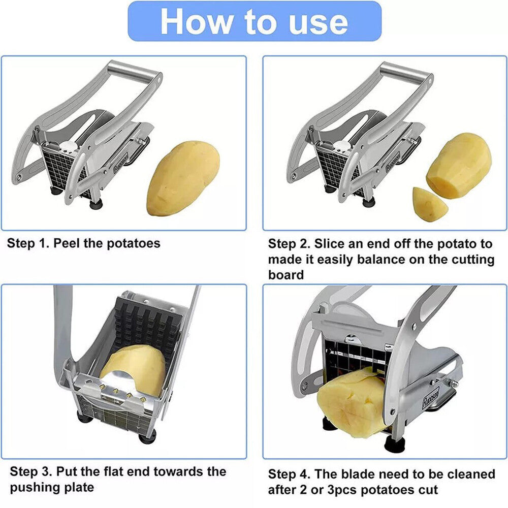 Stainless Steel Potato French Fry Cutter Vegetable Food Chopper Slicer 2 Blades