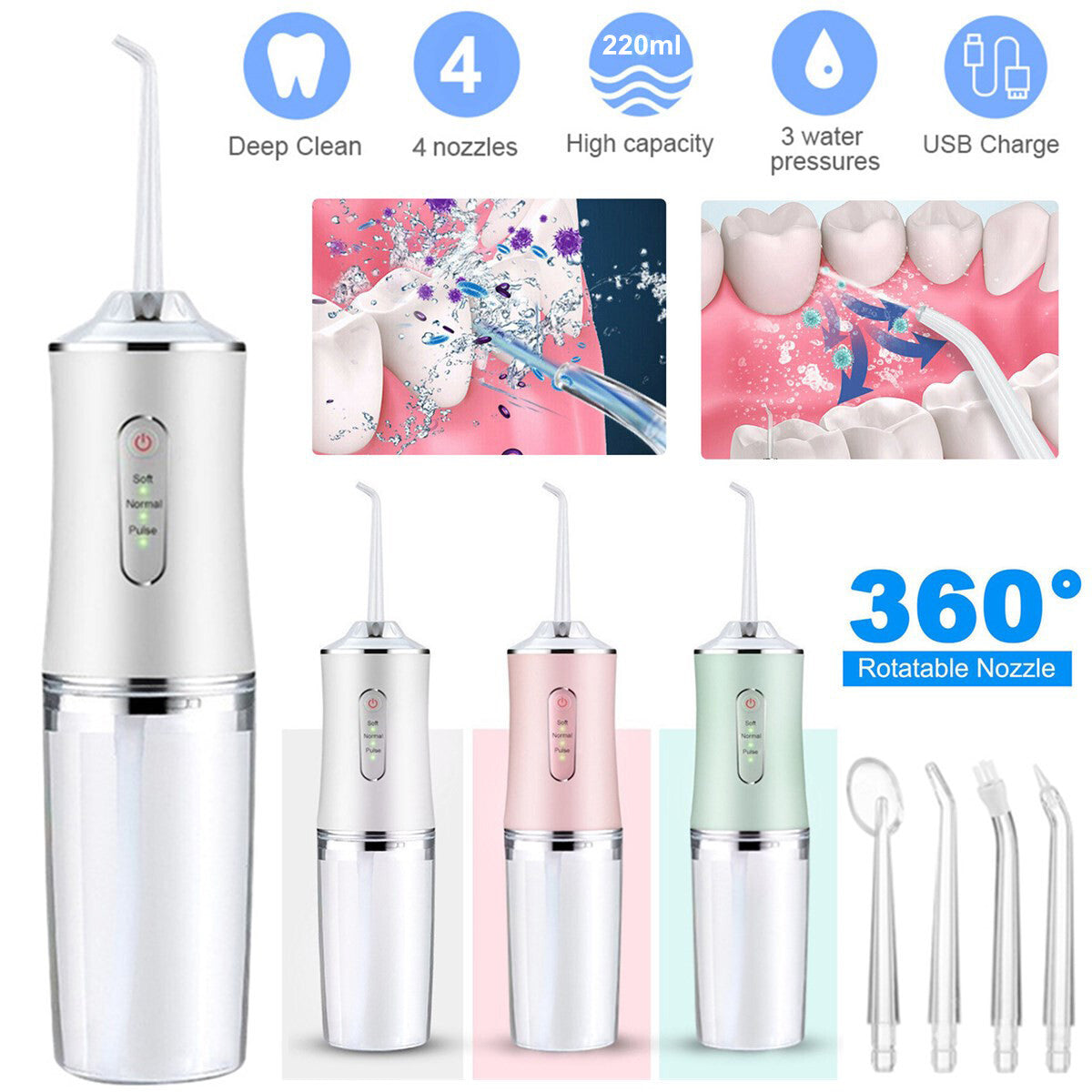 New Cordless Water Flosser Dental Oral Irrigator Travel Teeth Cleaner Floss Pick