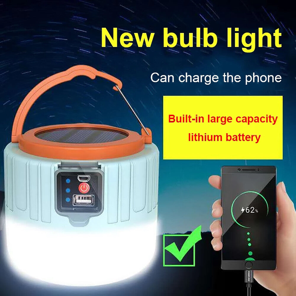 Bright Remote Control Solar LED Camping Lamp Rechargeable Light Bulb Tent Light
