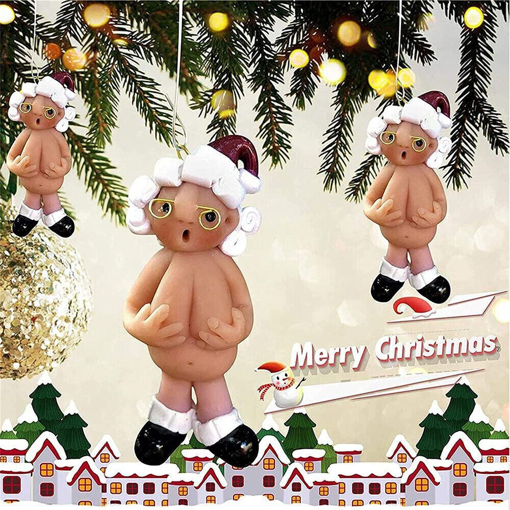 2PCS Resin Santa Claus Ornament Naked Santa Naughty Funny Christmas Tree Pendant