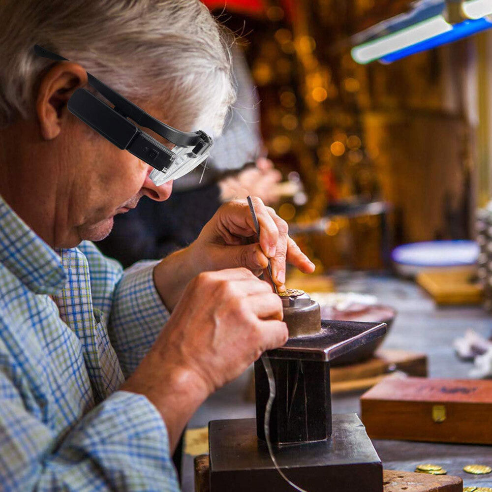 LED Jewelers Magnifying Glasses Headband Magnifier Illuminated Visor with 3 Lens