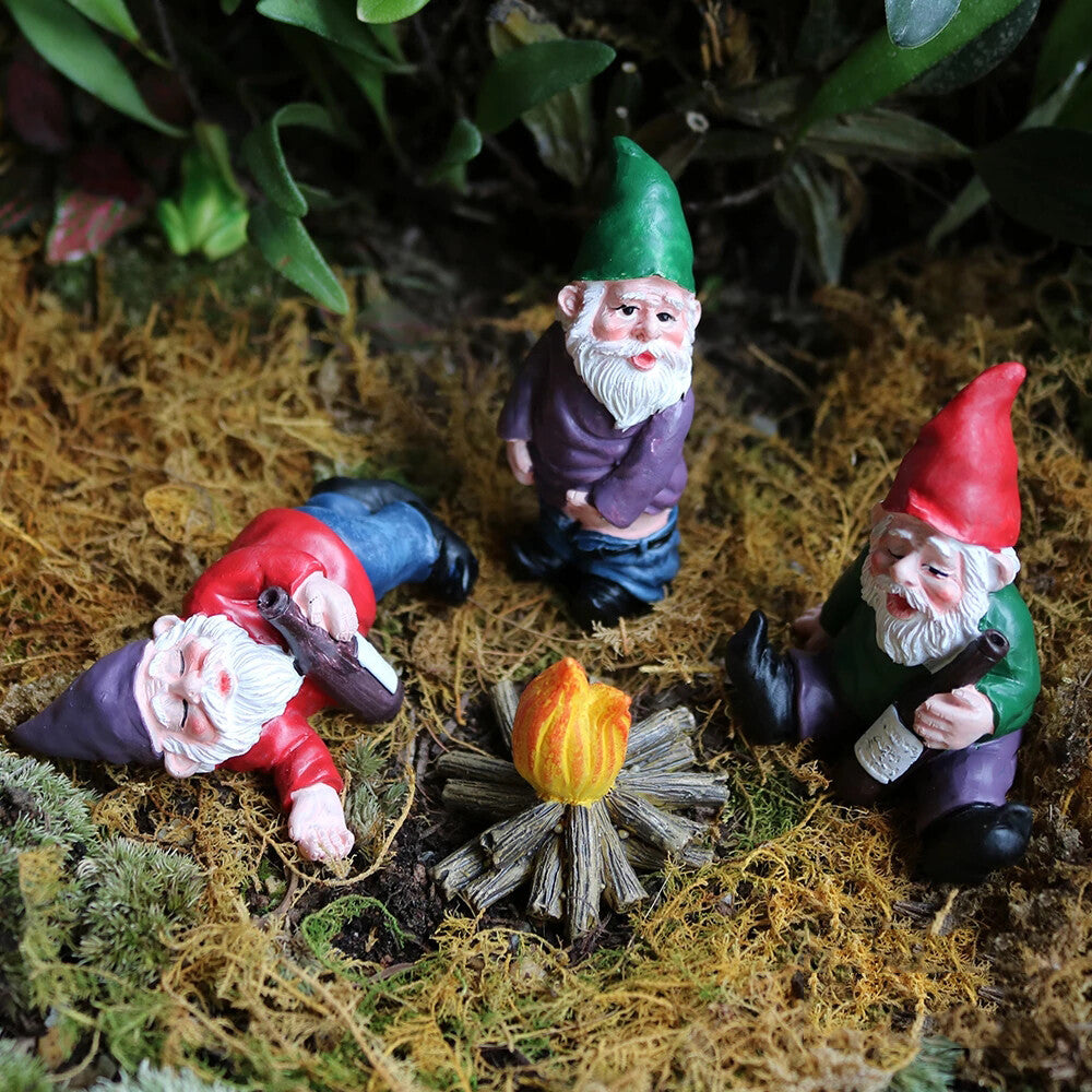 4PCS Fairy Garden Gnomes Accessories My Little Friend Drunk Gnome Dwarfs Gift US