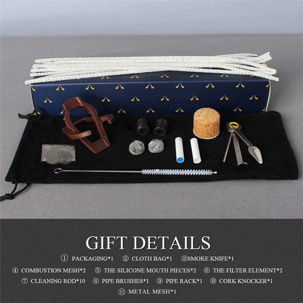 Rosewood Churchwarden Gandalf Pipe Long Stem Bent Tobacco Pipe with Accessories