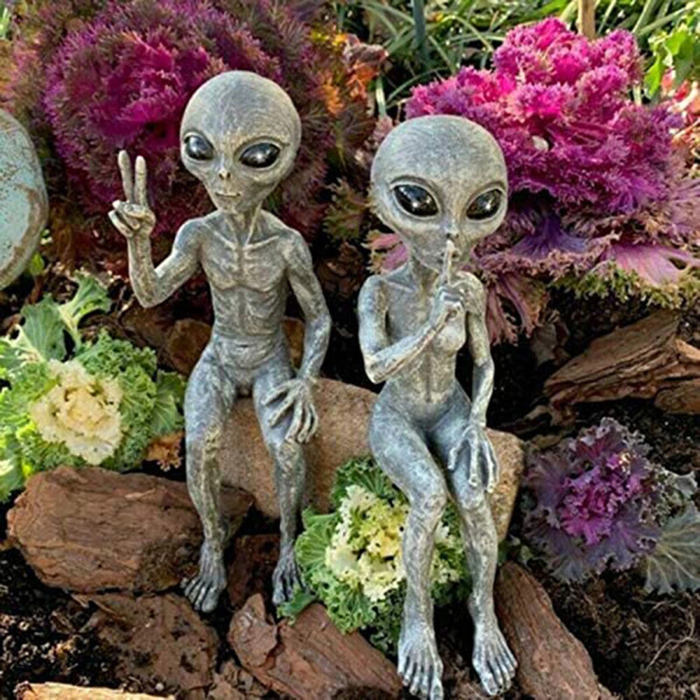 Outer Space Alien Statue Martians Garden Figurine Set Home Decoration Outdoor US