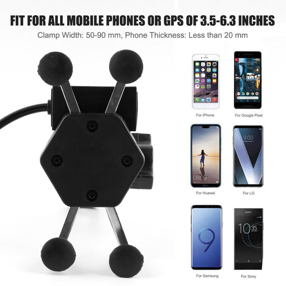 Motorcycle Motorbike Phone GPS Mirror Bracket Holder Mounts W/ USB Charger Port