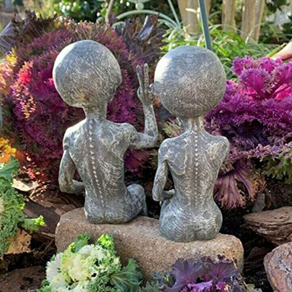 Outer Space Alien Statue Martians Garden Figurine Set Home Decoration Outdoor US