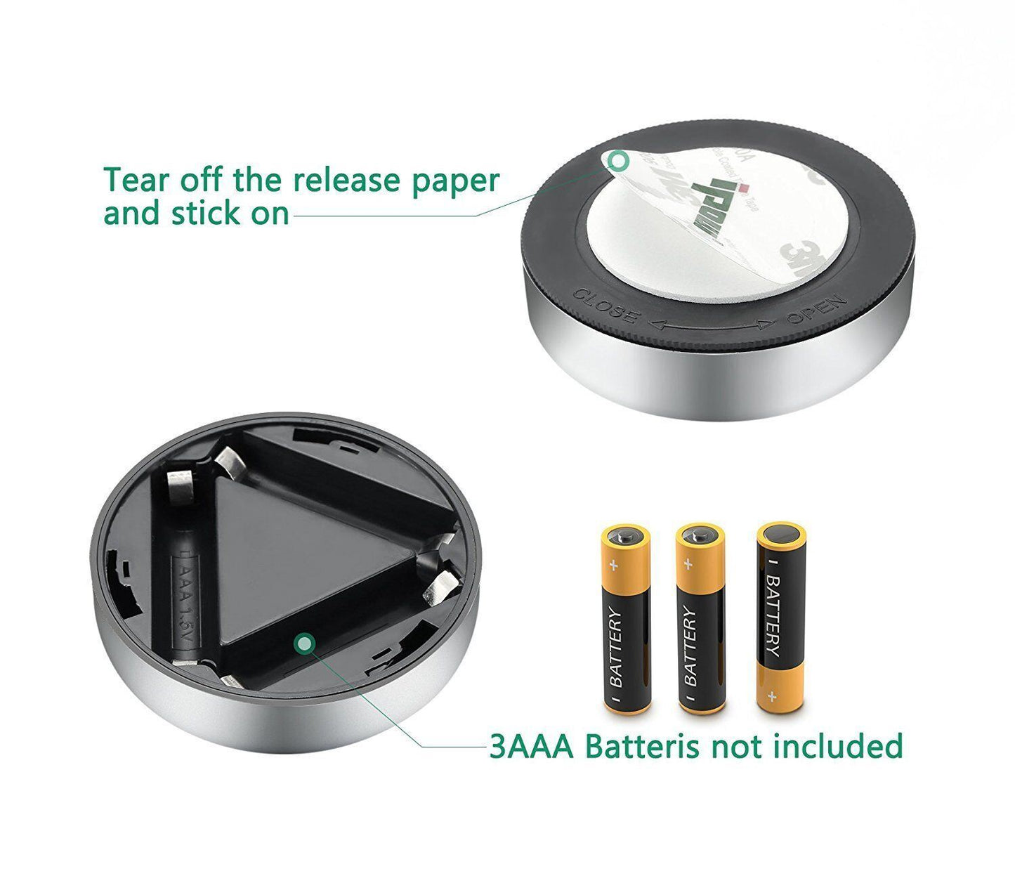 10PCS 3 LED Touch Push On/Off Light Self-Stick on Click Battery Operated Lights