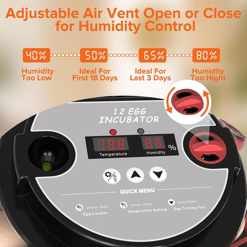 12 Eggs Incubator Automatic Turning Quail Chick Chicken Hatcher for Hatching Egg