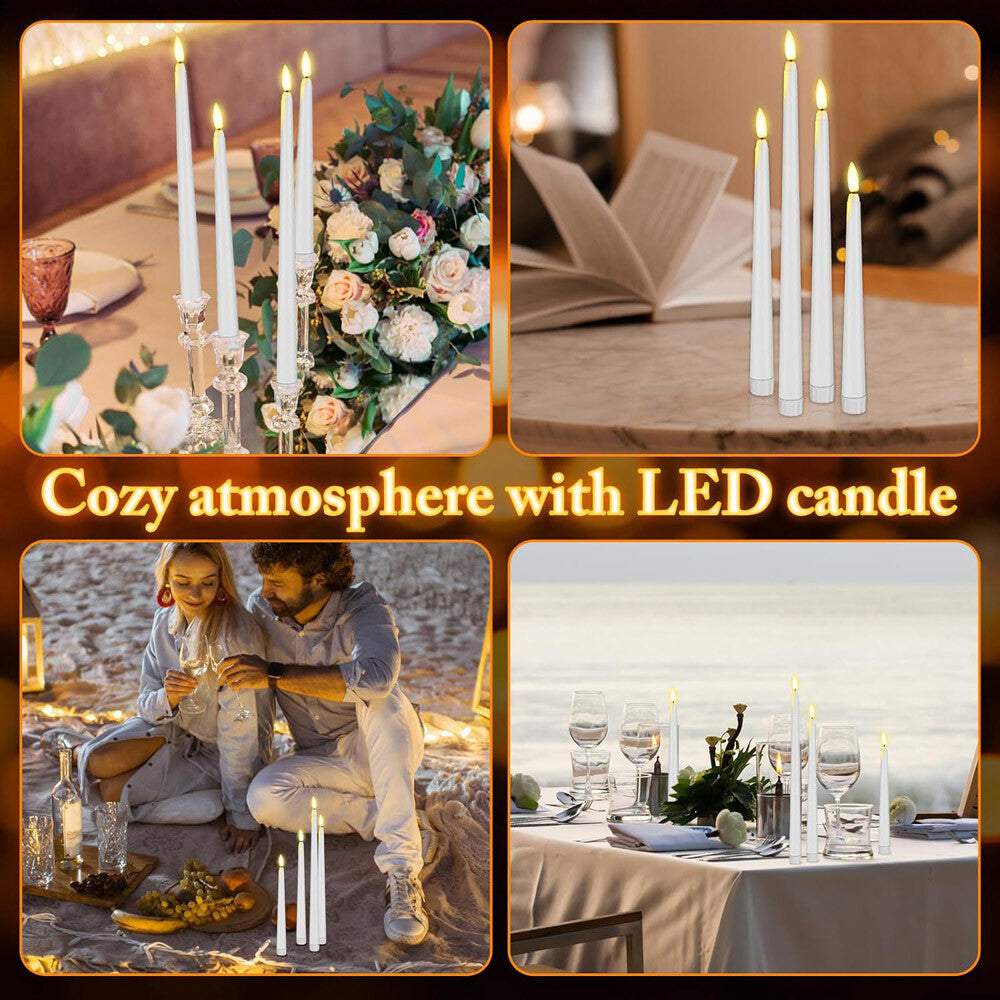 6 Set Rod Candles LED Night Light Decor Candles Flickering Timer Remote Control