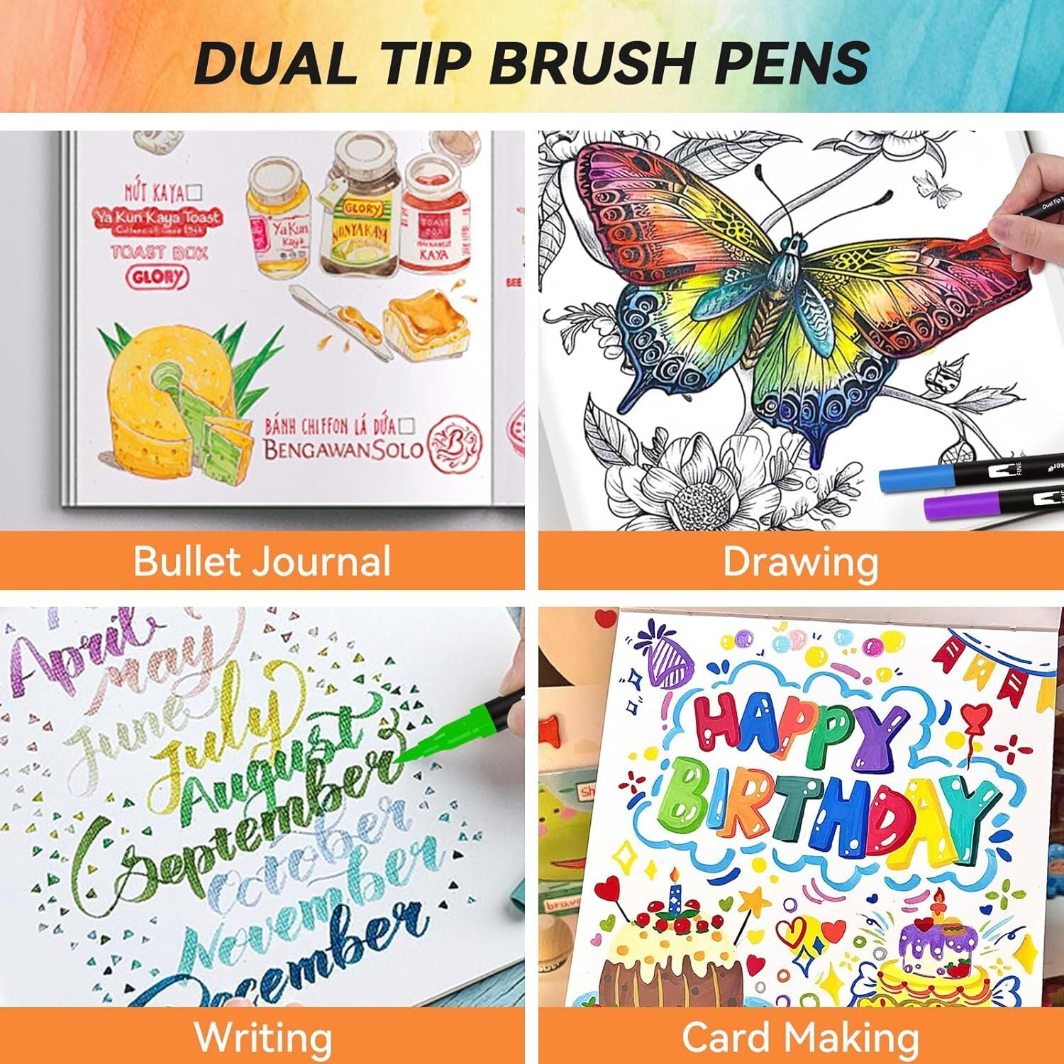 Dual Brush Marker Pens 72 Colors Art Markers Set W/ Fine and Brush Tip Kids Gift